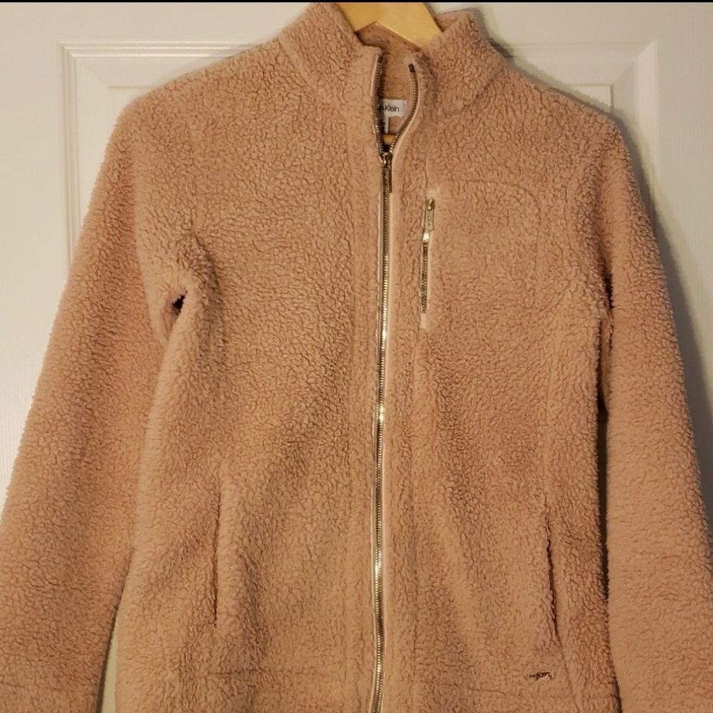 Calvin Klein Women’s Sherpa Zip Up Jacket XS Dusty Rose Pink.